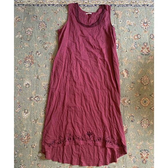 Nataya Victorian Lagenlook Boho Burgundy Embroidered Maxi Sleeveless Dress, 2X - Picture 2 of 6